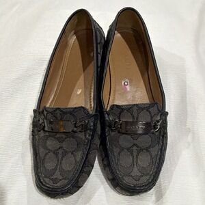 Coach Black Fredrica Driving Loafers Logo Plate Moccasins Women 8.5